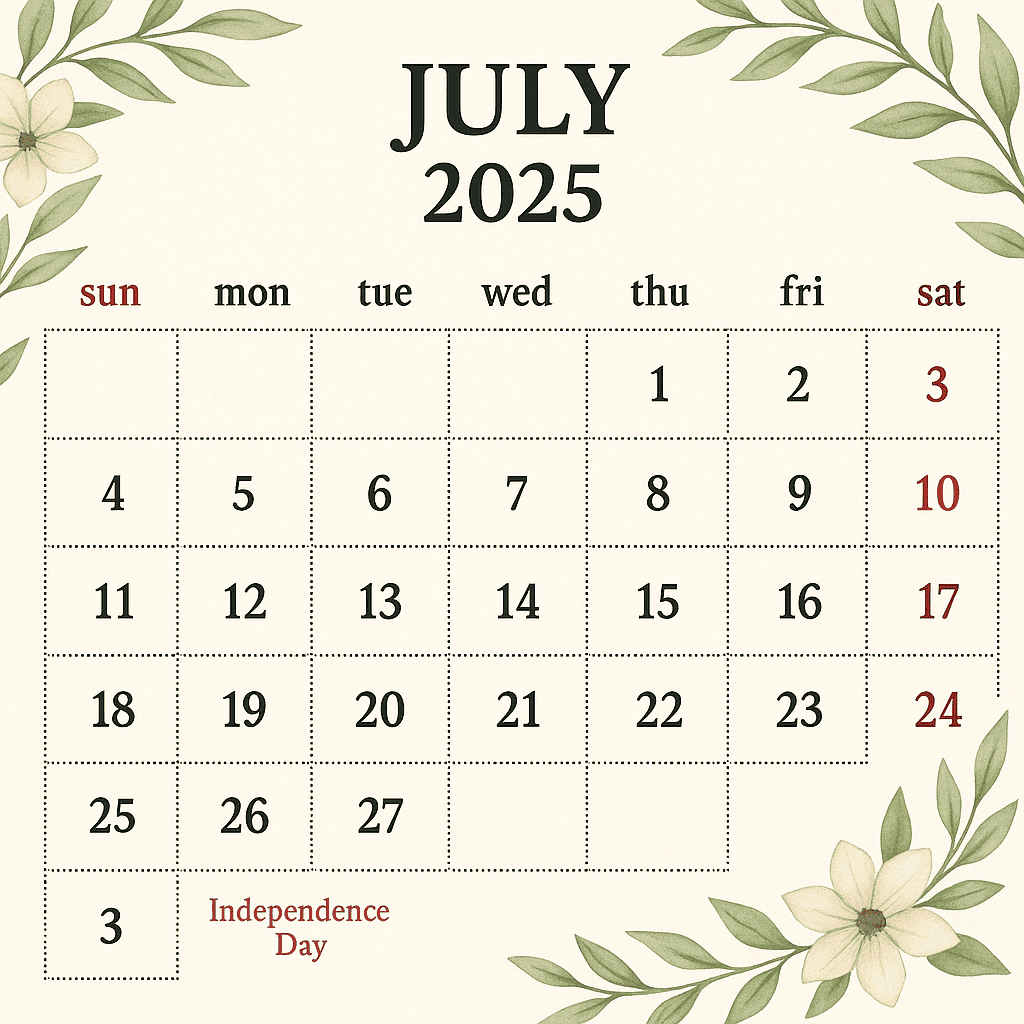 July 2025 Calendar With Holidays
