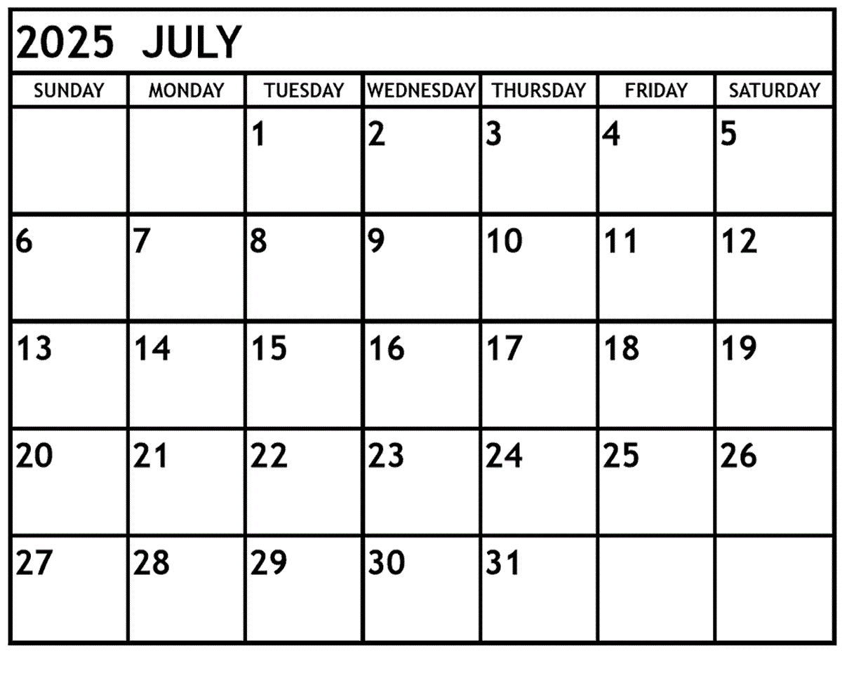 Printable July 2025 Calendar