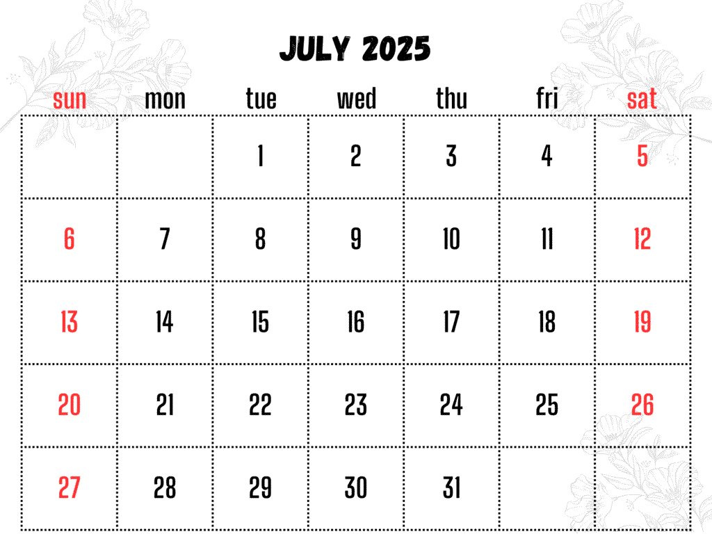 July 2025 Calendar With Holidays