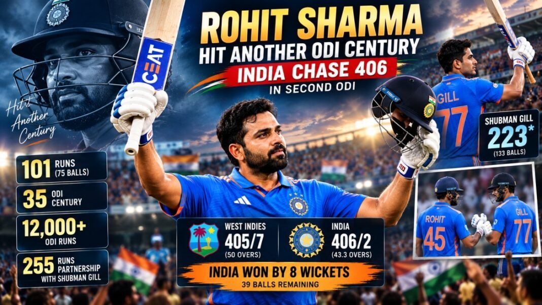Rohit Sharma hit another ODI century India chase 406 in second ODI